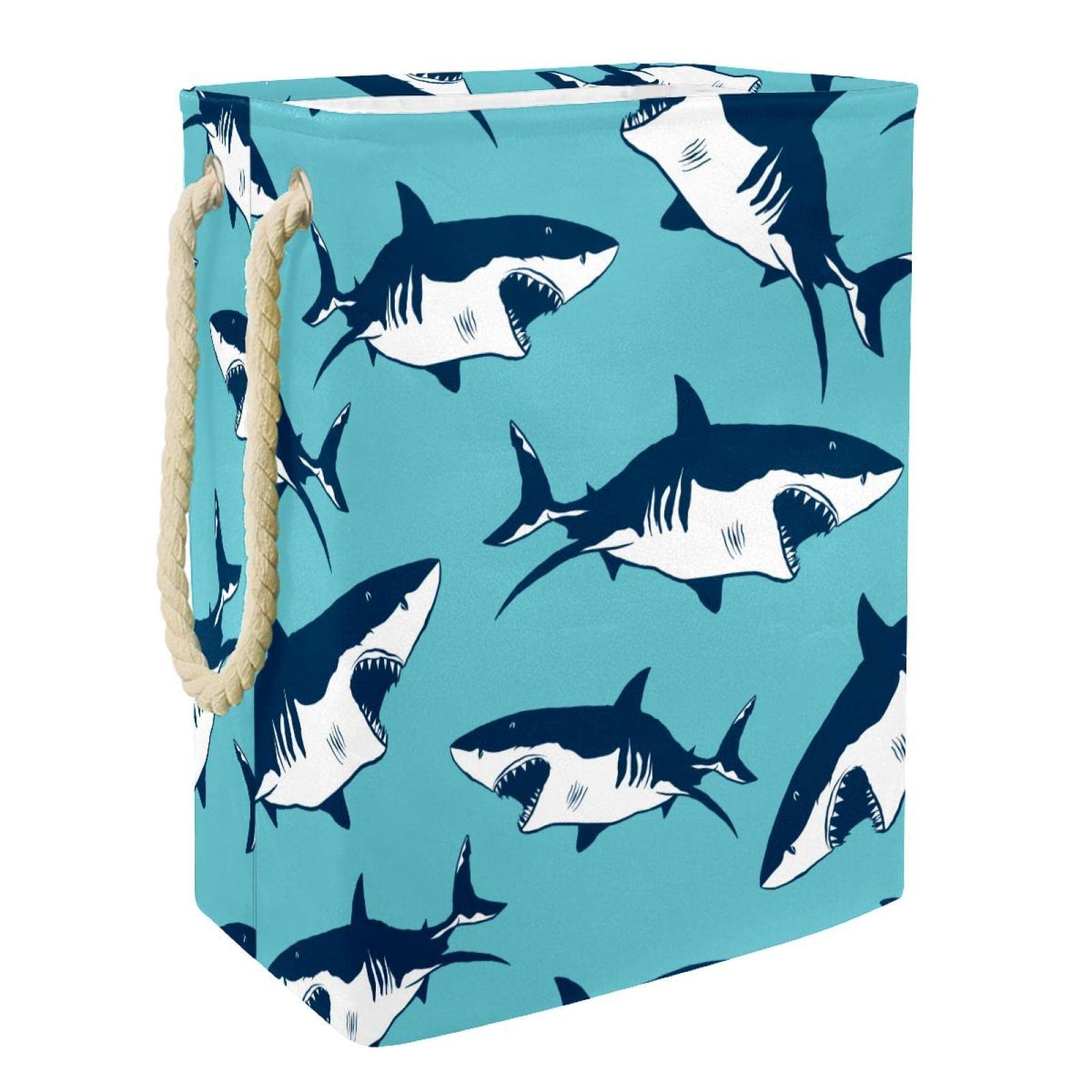 Panier à linge requins bleu marine grand modèle avec poignées solides