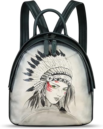 Genuine Leather Backpack for Women Hand Painted Purse Retro Handmade College Knapsack Rucksack Casual Daypack