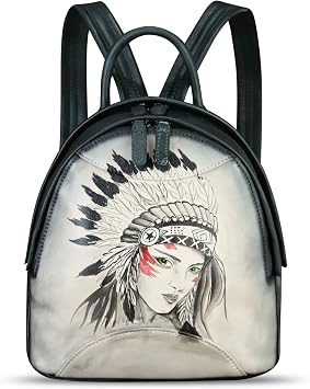 Genuine Leather Backpack for Women Hand Painted Purse Retro Leather Handmade College Knapsack Rucksack Casual Daypack Pattern5