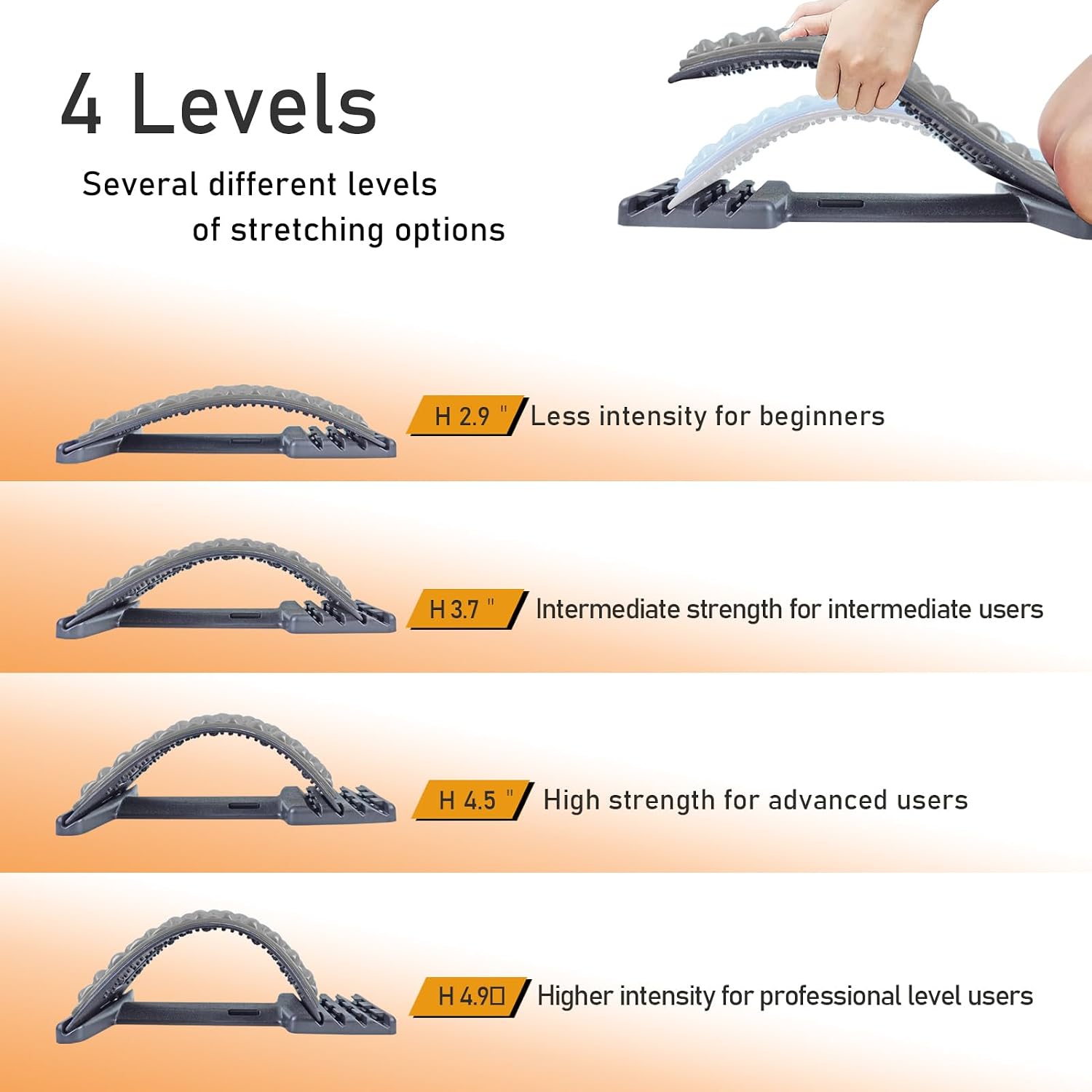 Back Stretcher for Lower Back Pain Relief - 4 Level Adjustable Spine Decompression & Cracking Device, Lumbar Support for Sciatica, Scoliosis and Posture Correction (Gray) image 3