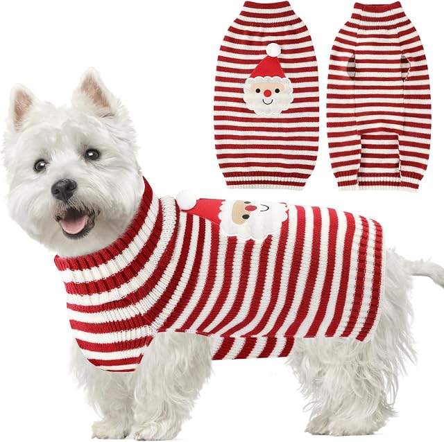 SlowTon Christmas Turtleneck Pullover Dog Sweater  Xmas (Reindeer/Santa Claus) Doggie Vest Sweater - Warm Winter Holiday Festive Dog Clothes for Extra Small Medium Large Dogs