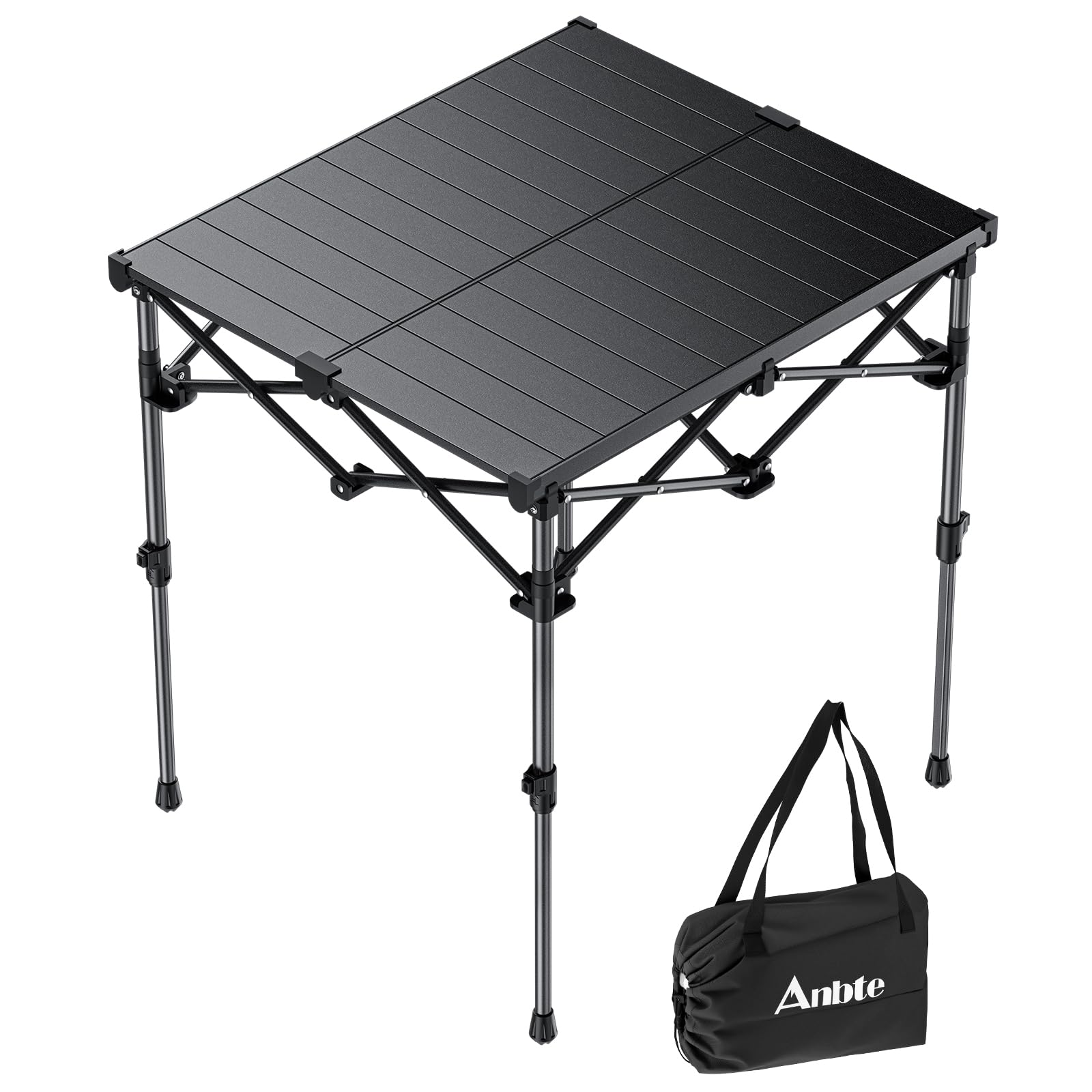 Anbte Campingtisch Klapptisch 67x58cm(LxB) Aluminium Aufrollbare Tischplatte mit 2 Höhen 44/70cm X-Frame Design bis 150KG Belastbar mit Aufbewahrungstasche für Picknick Garten Balkon