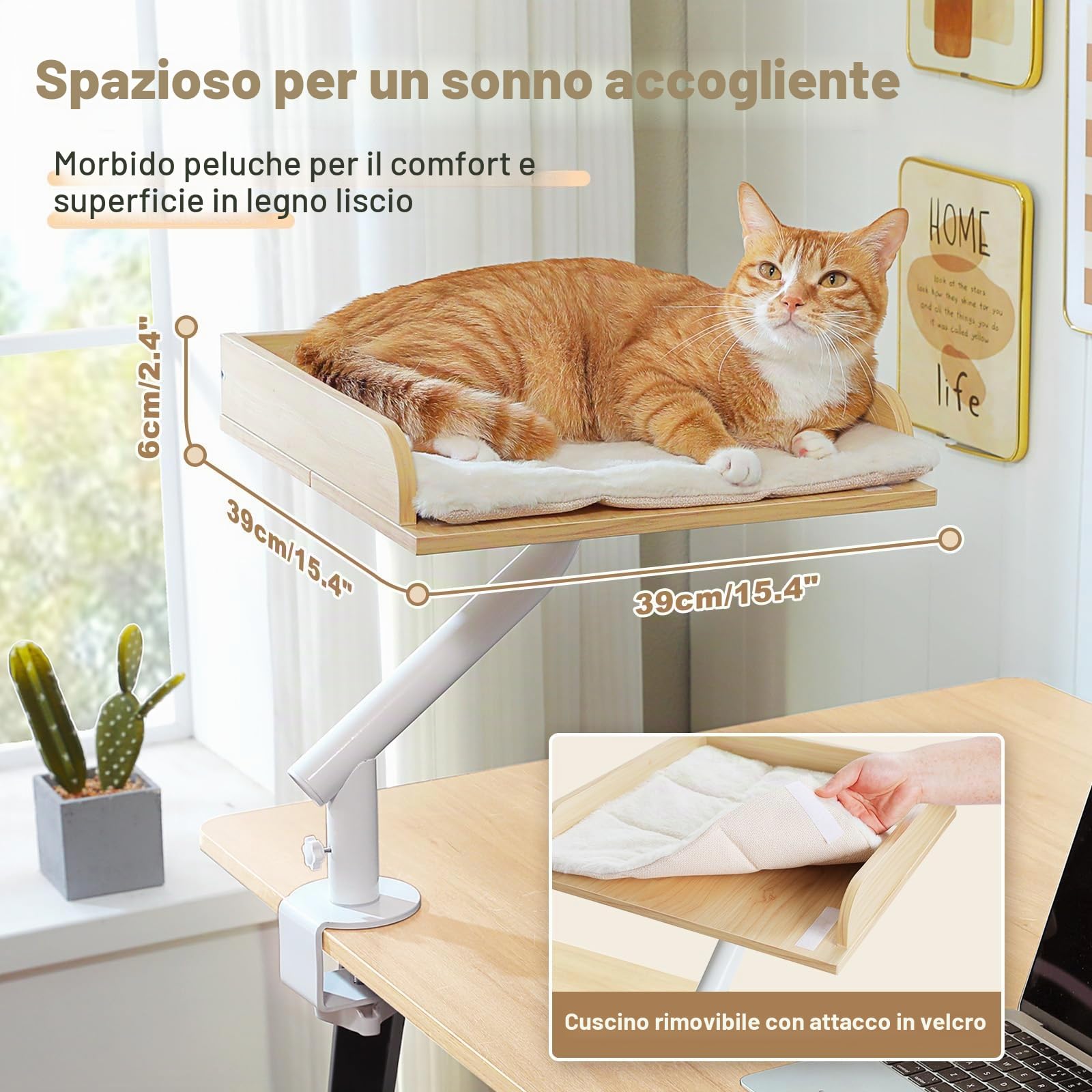 PAWZ Road Cuccia per gatti da scrivania in legno per interni, girevole a 360° e regolabile in altezza, amaca per gatti, supporto fino a 23kg