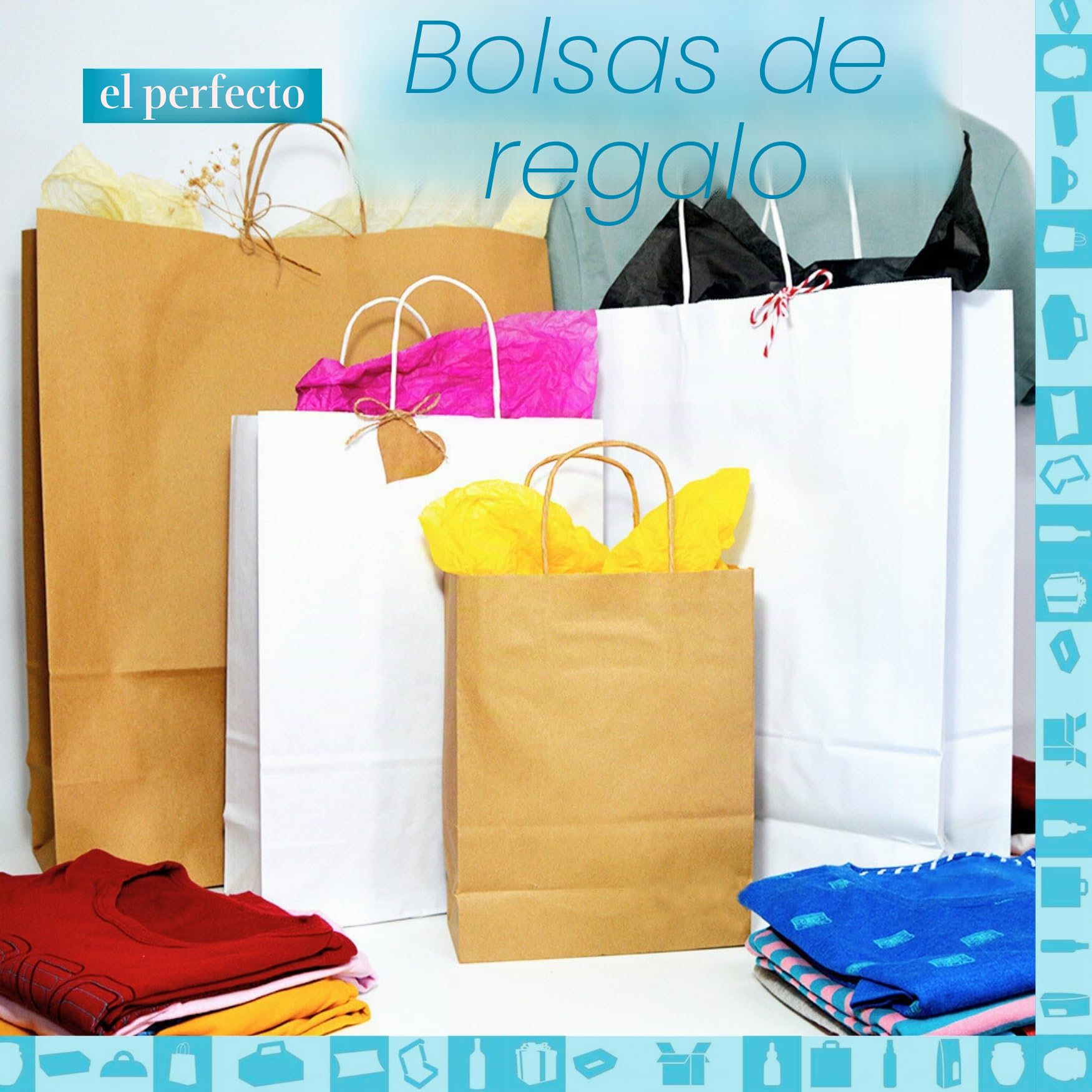 100 Bolsas de Papel Kraft Blanco con Asas 25x10x32 cm – Bolsas de Regalo y Compra para Tienda, Bodas y Fiestas | Espirito Rebelde