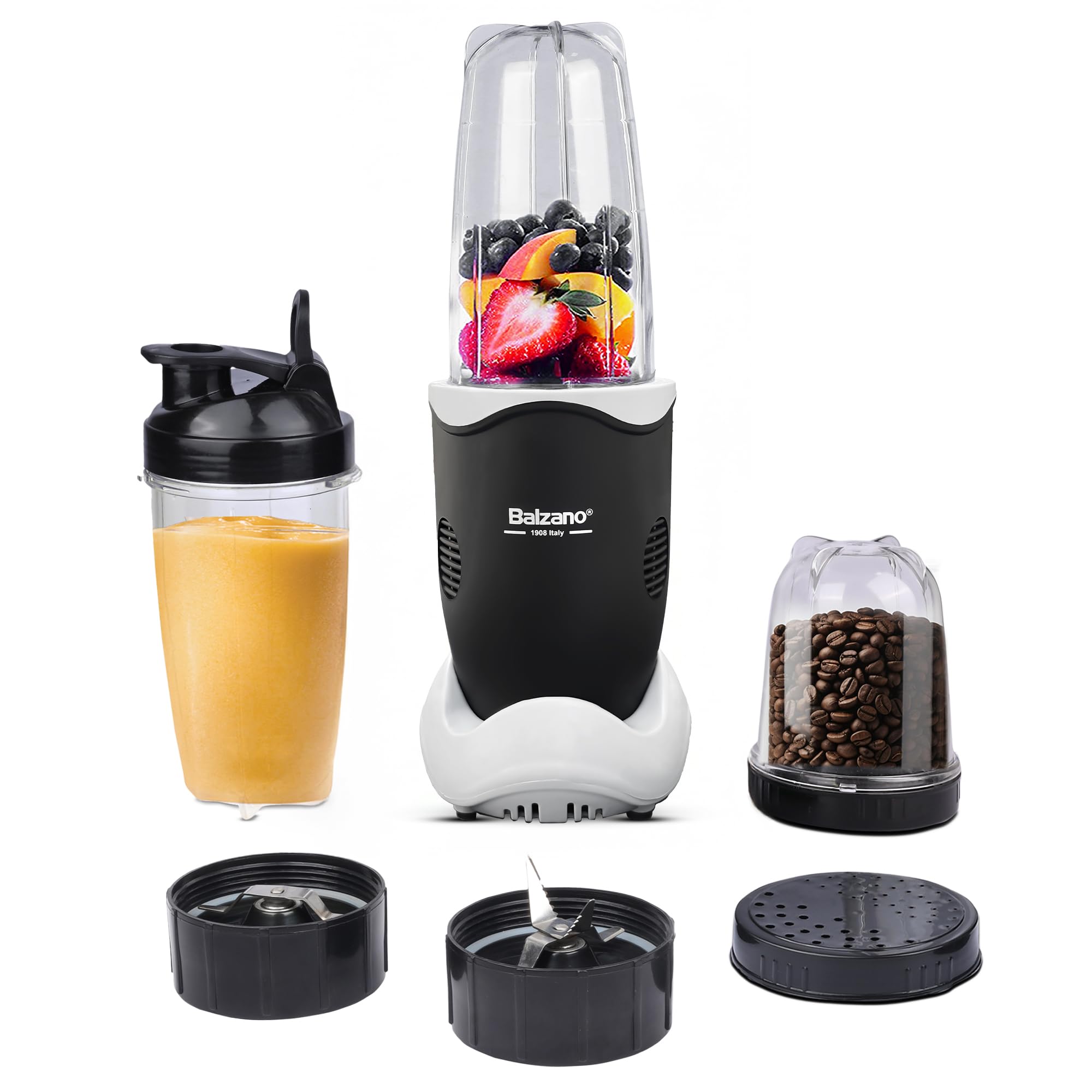 Balzano Bullet Mixer Grinder 500W, 3 Jars, 2 Blades, 3 Lids, Smoothies and Juices, Nutri Blender for Kitchen, Portable Blender, Smoothie Maker, Italian Design, Made in India, Black-image-49