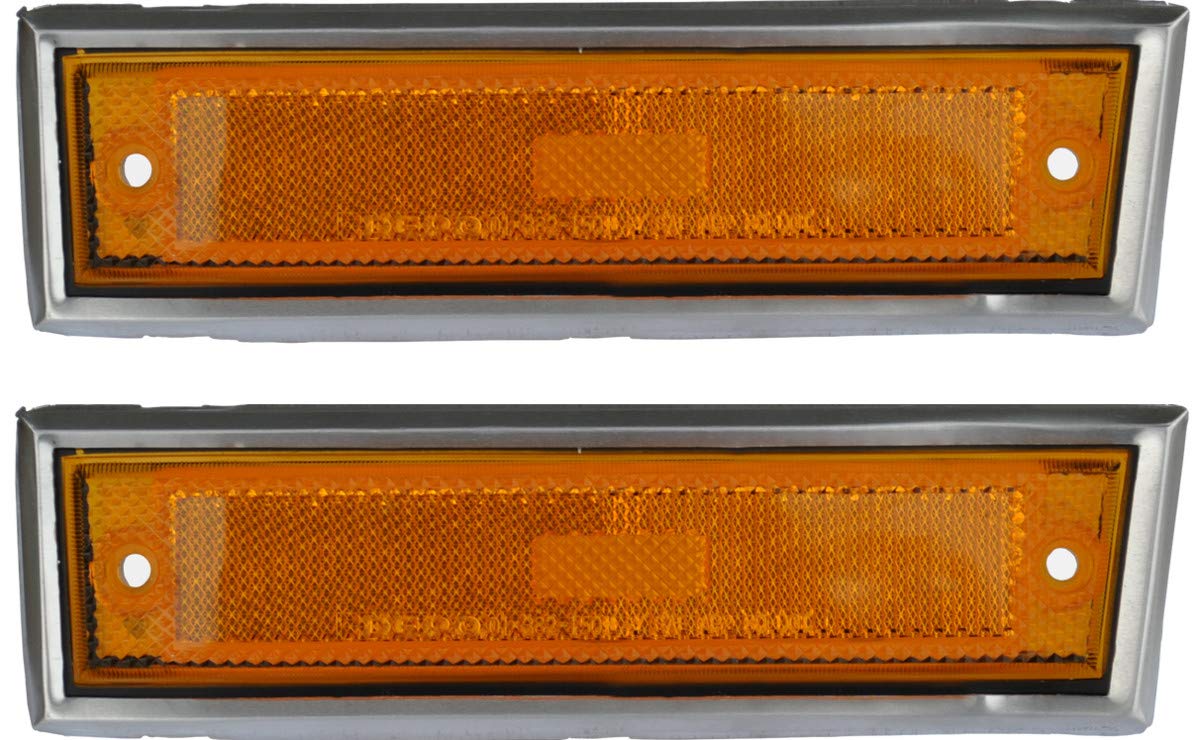 KEYPART 81-87 Chevy/GMC Truck Front LH & RH Side Amber Marker Lamp Lenses w/ Deluxe Trim