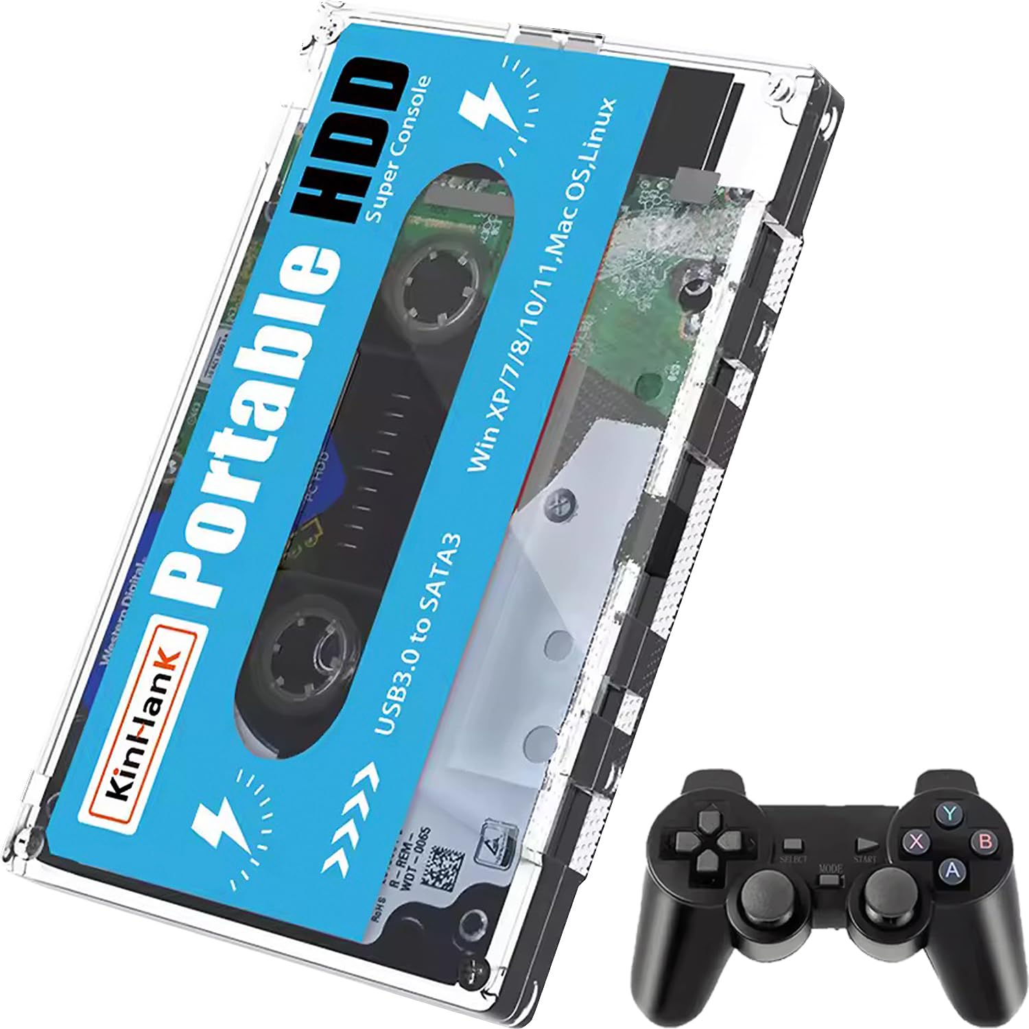 Kinhank SVP Game Disque Dur Externe Portable 500 Go HDD Intégré avec +111 000 Jeux, Batterie 33 avec Plus de 80 Emulateurs Classiques et AAA, Supporte Windows et MacOS