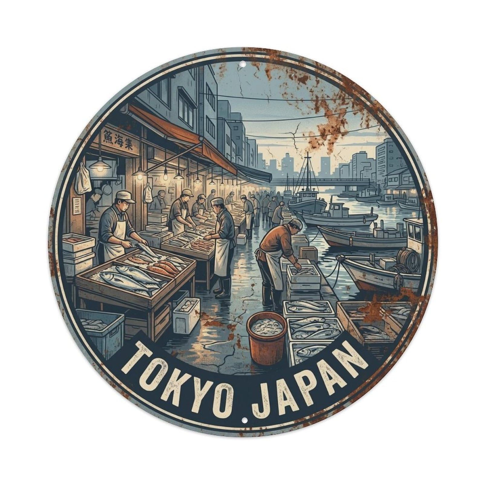 Tokyo Japan Historic City Geometric Tourism Landmark Metal Tin Sign