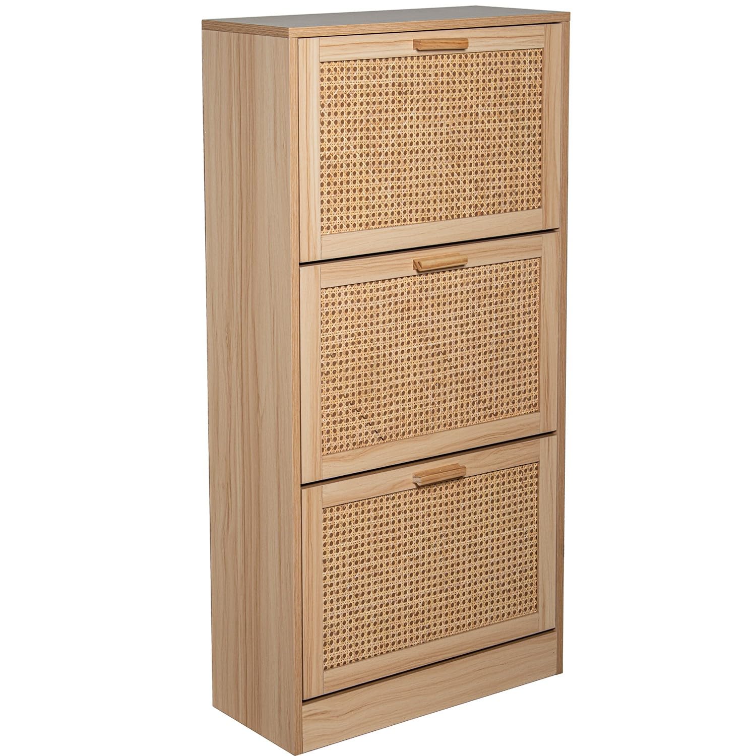 Meuble à chaussures en rotin naturel et bois MDF DRW 60x24x118 cm