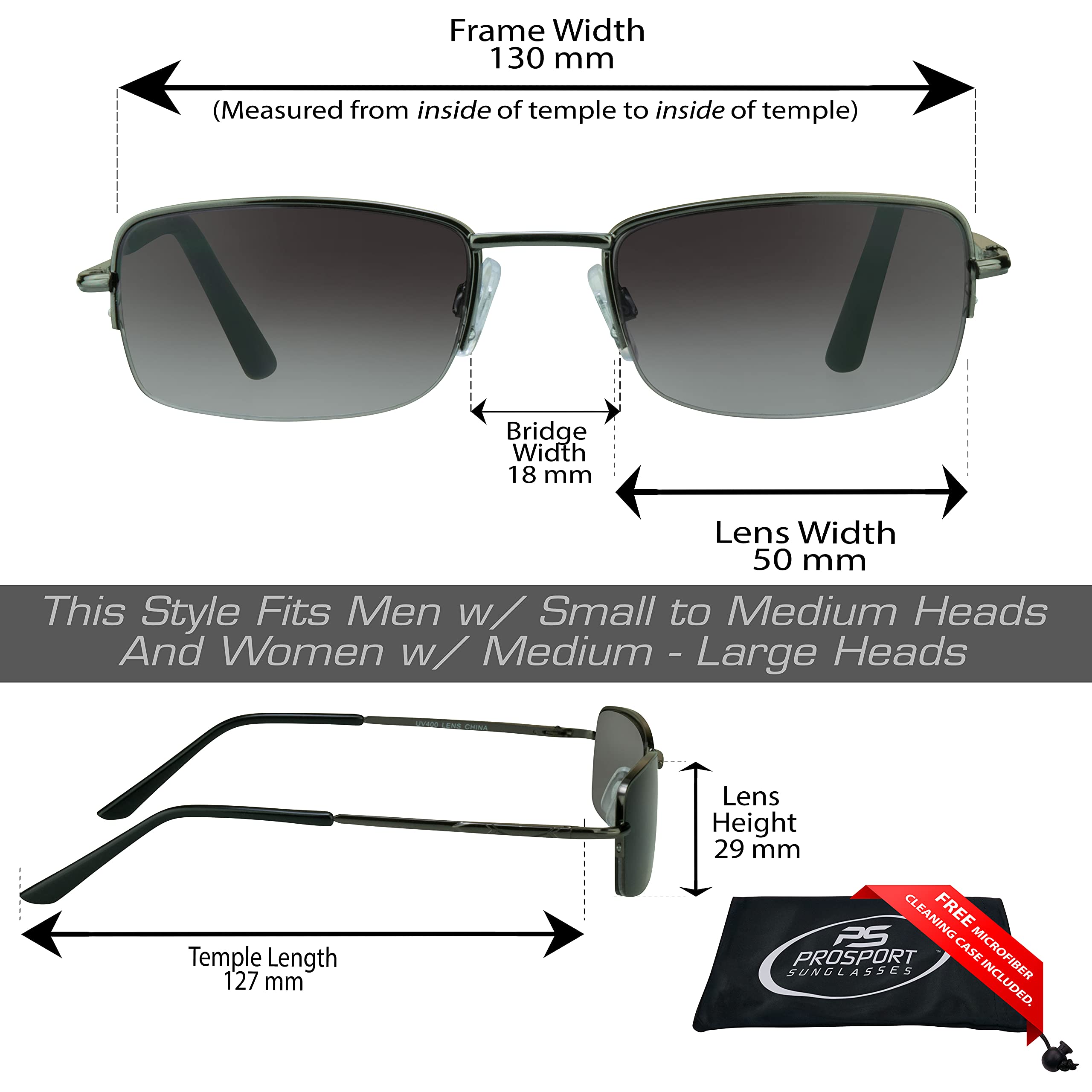 proSPORT Full Lens Reading Sunglasses +2.00 Smoke Lens Gunmetal & Brown Lens Gold Frame NOT BIFOCAL Sun Readers, Semi Rimless Square Frame NOT BIFOCAL