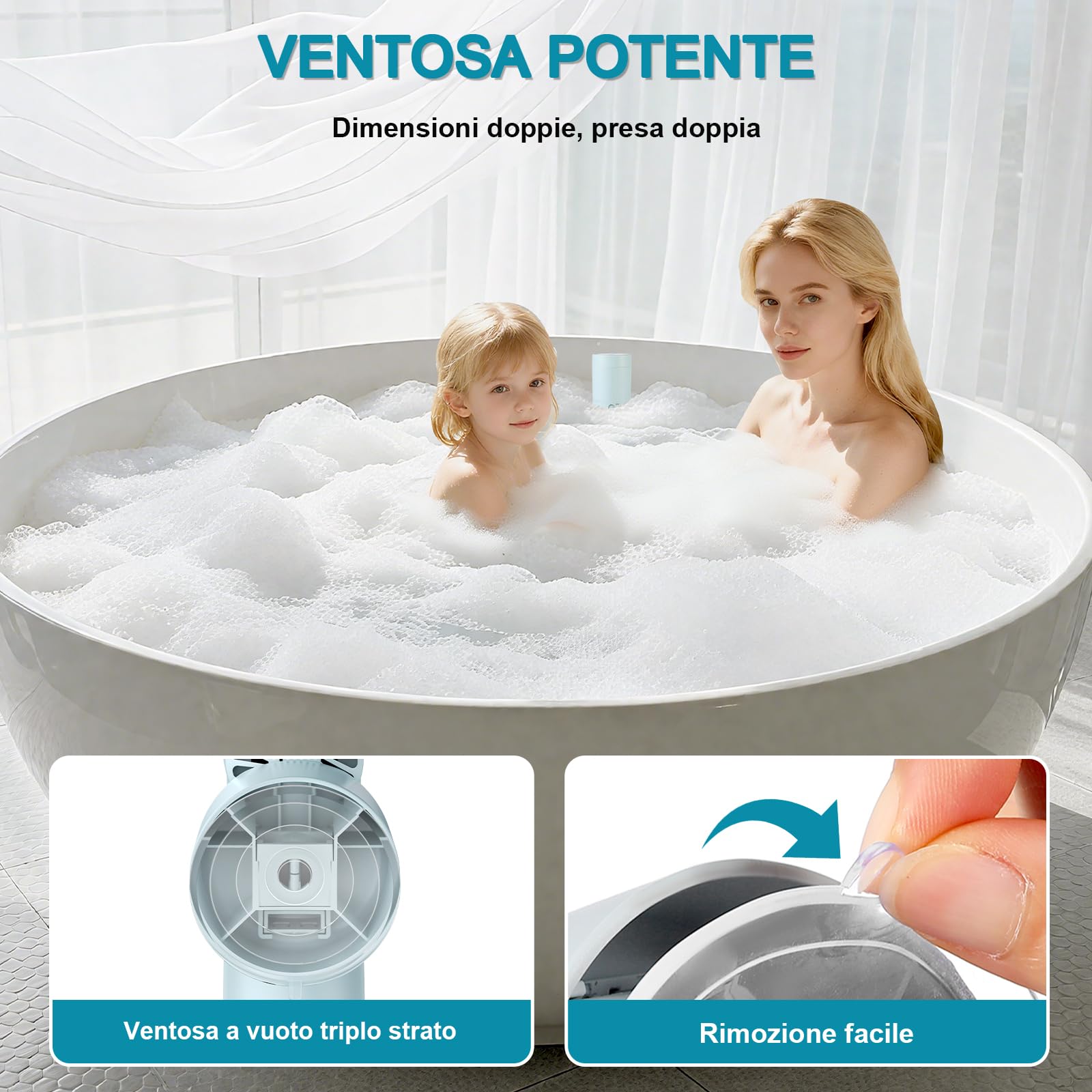 Getto Spa per Vasca da Bagno Fornisce Un'intensità di Massaggio di 65 kPa, 2 Modalità - Bolle e Getto Ricaricabile e Portatile senza Fili con Velocità Regolabile, Regalo per Donne (Blu)