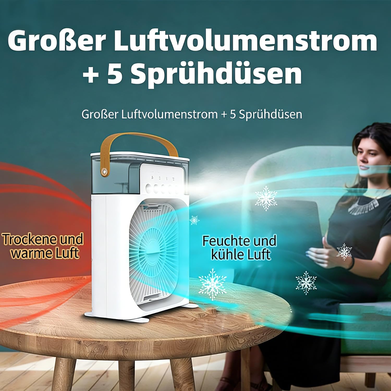 ragbare Klimaanlage Fan, 4 in 1 Personal Mini Cooling Fan mit Wassernebel Spray, 3 Geschwindigkeiten Verdunstungsluft Kühler Wasser Fan Spray Nebel Tischventilator (Black, JSFX)