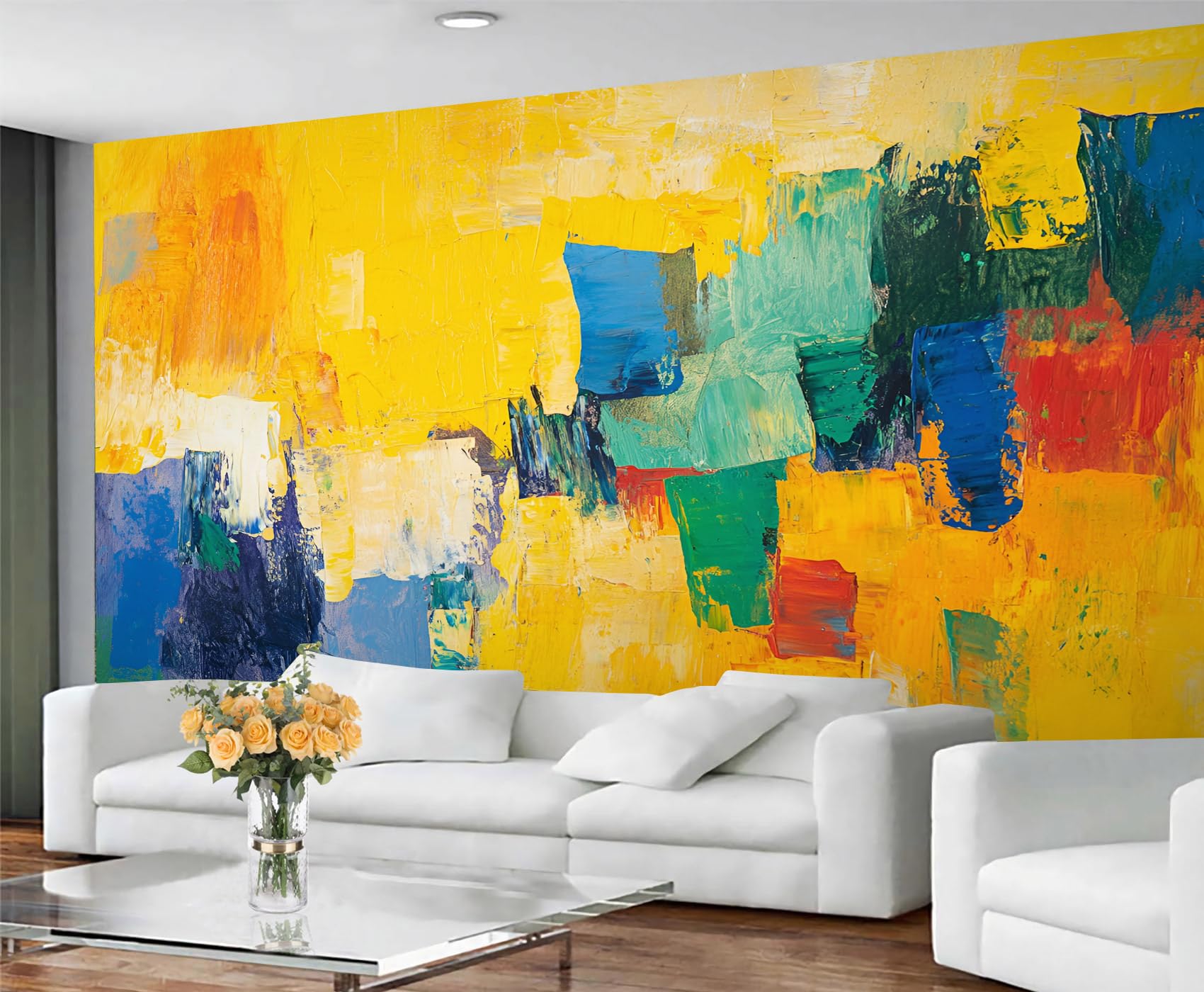 GIVLWF Graffiti Wallpaper & Mural, Medieval Geometric Wallpaper for Living Room, Yellow Graffiti Wall Paper for Bedroom, Murals & Room Decor - Non Self Adhesive