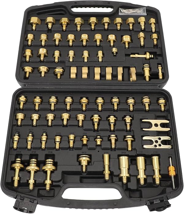 Kit de detección de fugas de A/C automotriz de 77 piezas, juego de herramientas de prueba de fugas de aire acondicionado de latón con conectores, kit de reparación de probador de fugas de A/C portátil para sistemas de A/C de autos, camiones y vehículos