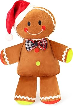 Christmas Gingerbread Man Plush Toy - Cute Gingerbread Plush Toy with Santa Hat and Plaid Bow Tie Christmas Decoration - Perfect for Kids