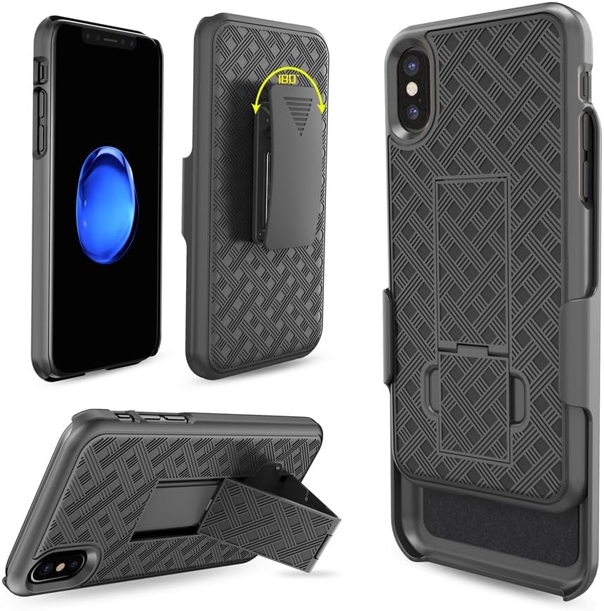 iPhone X Case, iPhone Xs Case, Moona Shell Holster Combo Case for Apple iPhone X / XS with Kickstand & Belt Clip '2 Year Warranty' - iPhone 10 / 11 Belt Clip Case Thin Holster