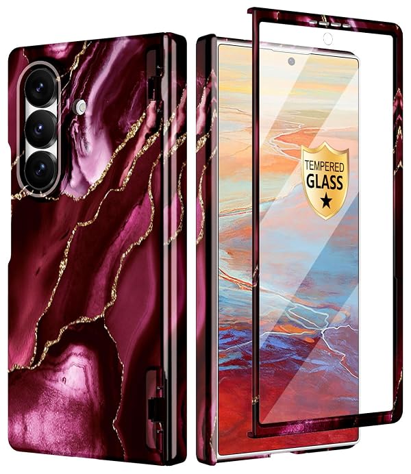 Btscase for Samsung Galaxy Z Fold 8 Ultra Case,Built in Front Screen Protector,[Compatible with MagSafe] Marble Hard PC Slim Shockproof Full Body Drop Protective Case for Z Fold 8 Ultra, Wine Red by Btscase - Used condition - US$26.05