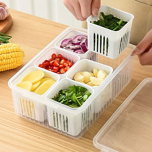 Miniatura 9 de Compartment Refrigerator Storage Box with Lid Compartment Organize Supplies for Home Fridge Fresh-Keeping Box Refrigerator Organizer
