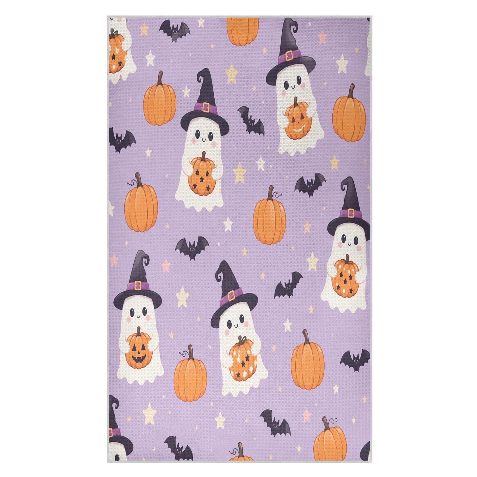 Lyeorm Lavender Witch Pumpkin Waffle Weave Kitchen Towels 18x30 Inch Soft Absorbent Microfiber Dish Cloths
