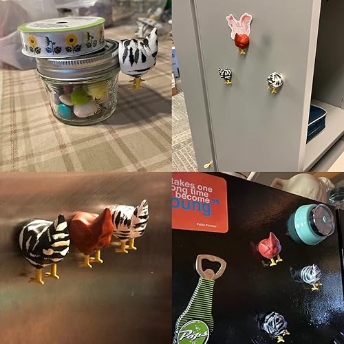 Miniatura 4 de Paquete de 6 imanes de pollo para refrigerador – Tope de pollo decorativo magnético – Imán de animal para refrigerador – Decoración del hogar de