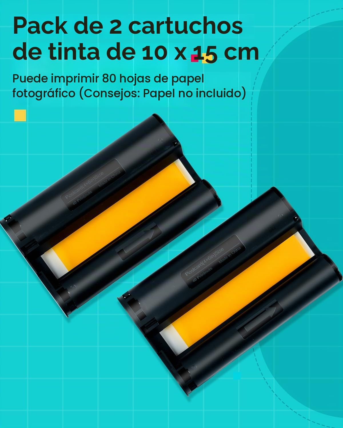 Compatible con Liene Amber M100/M200/M110/M210 2 Cartuchos de Tinta 10x15cm | Imprimir 80 hojas Papel Fotográfico 10x15cm(4"x6") para Impresora de Sublimación Térmica, Antioxidant(sin Papel fotográfico)