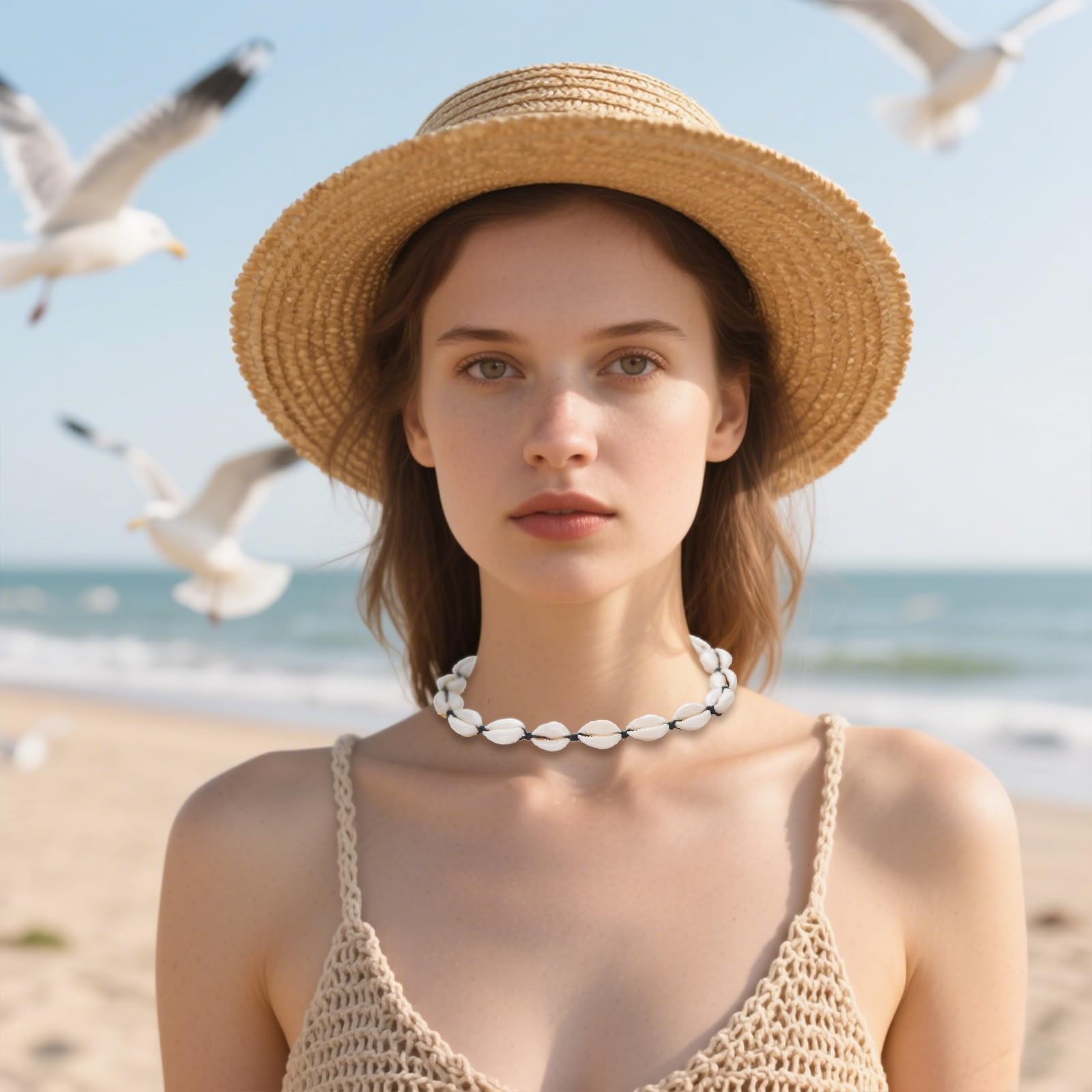 Collana Conchiglie Donna, Elegante Collane di Conchiglie da Spiaggia Estiva, Squisita Collana di Gioielli Estive, Regolabile Collana di Conchiglie per Regali di Gioielli da Donna