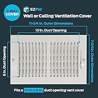 Vista 2 de EZ-FLO Cubierta de ventilación de aire de 10 x 6 pulgadas (apertura de conducto) para pared o techo, registro de ventilación bidireccional, cubierta
