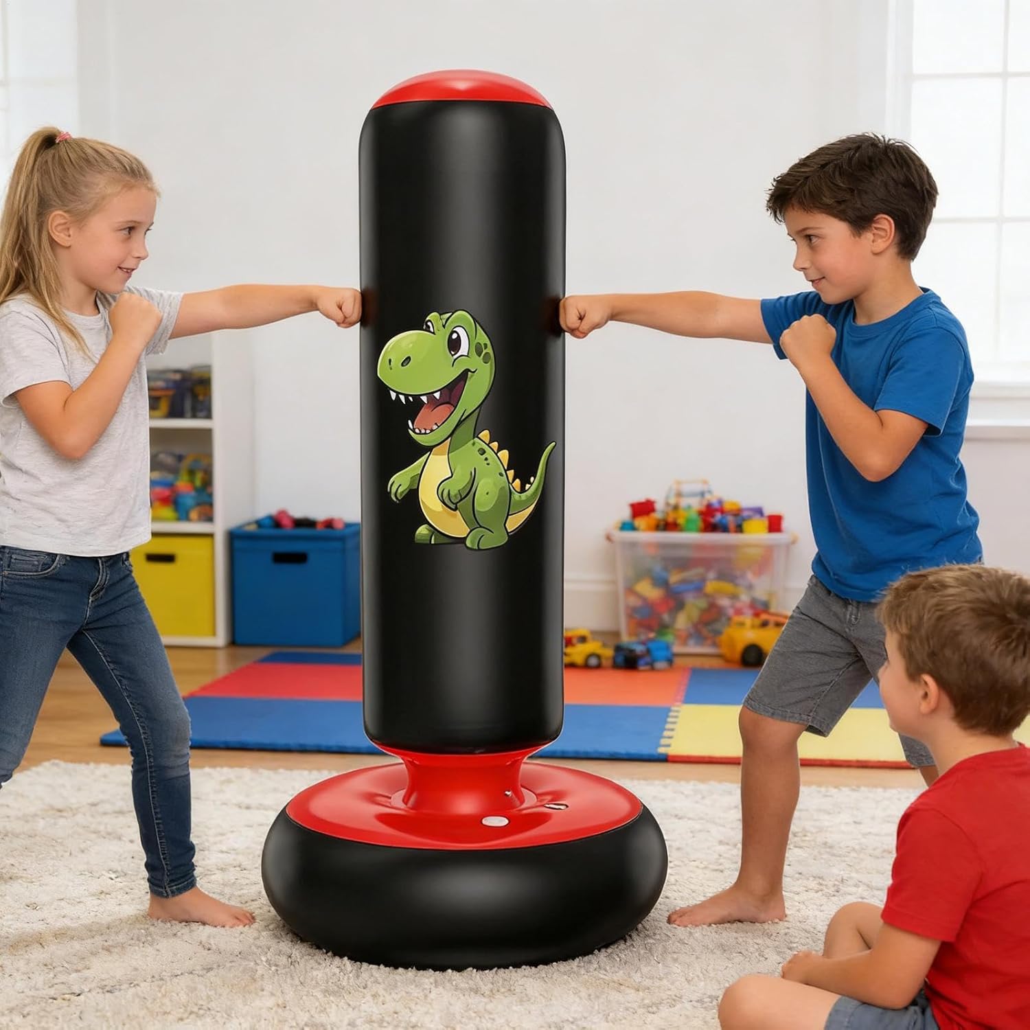 Kids Punching Bag, Inflatable Training Fitness Equipment, Durable Boxing Bag with Stand, Lightweight Inflatable Karate MMA Practice Toy for Teenager Boys Girls Indoor Gym Party Home Birthday