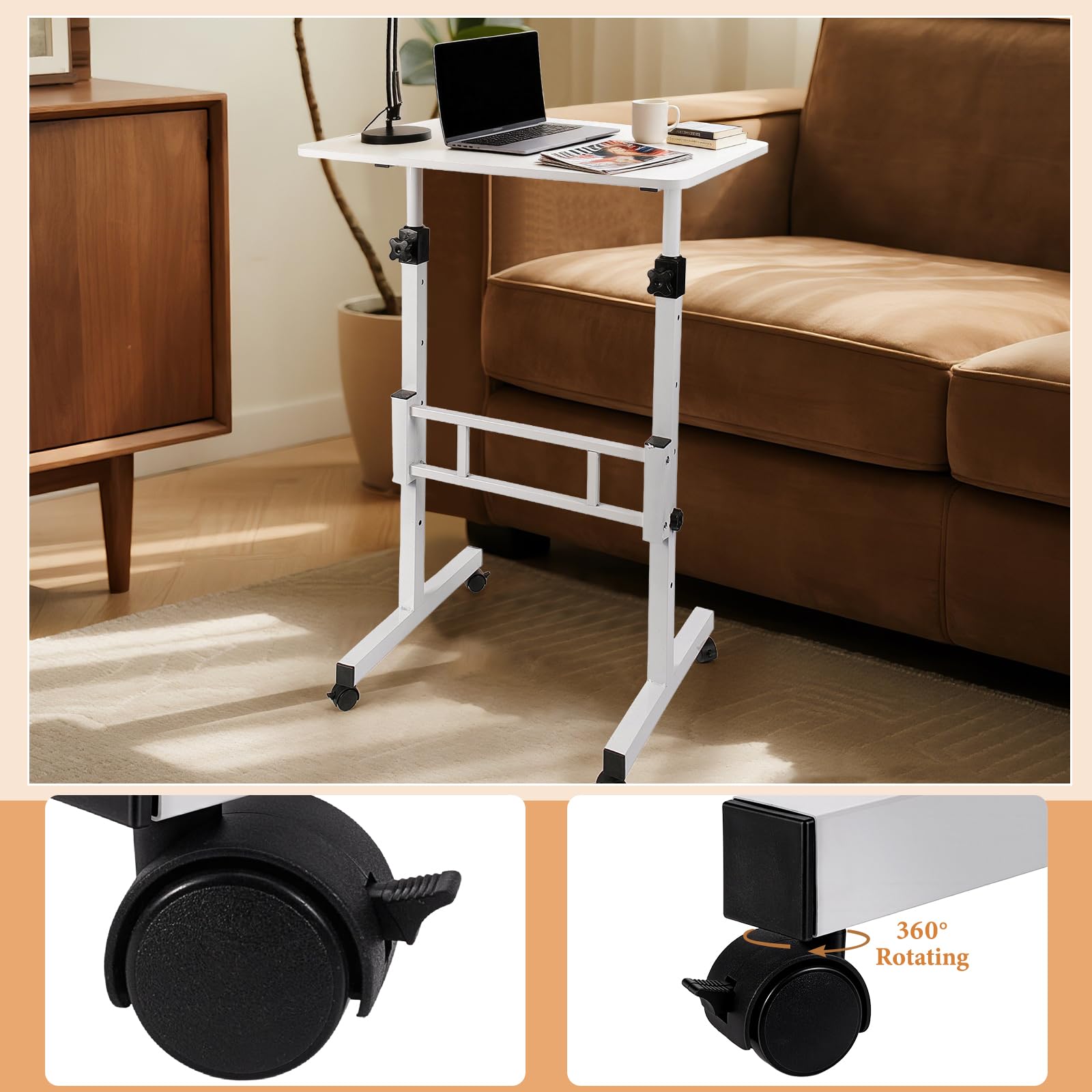 Rollbarer Computertisch Höhenverstellbarer Kleiner Stehtisch Für Homeoffice Und Laufband Tragbarer Stehtisch Weiß