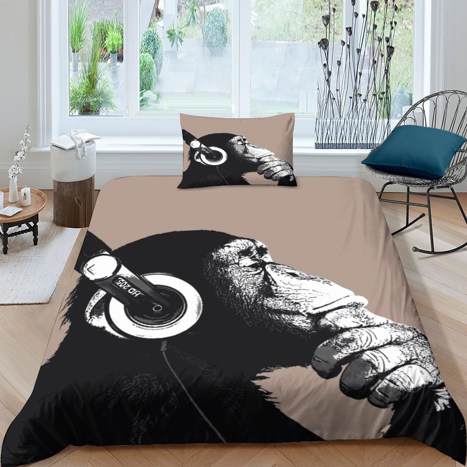 Housse de couette singe 3D au design cartoon unique et couleurs éclatantes
