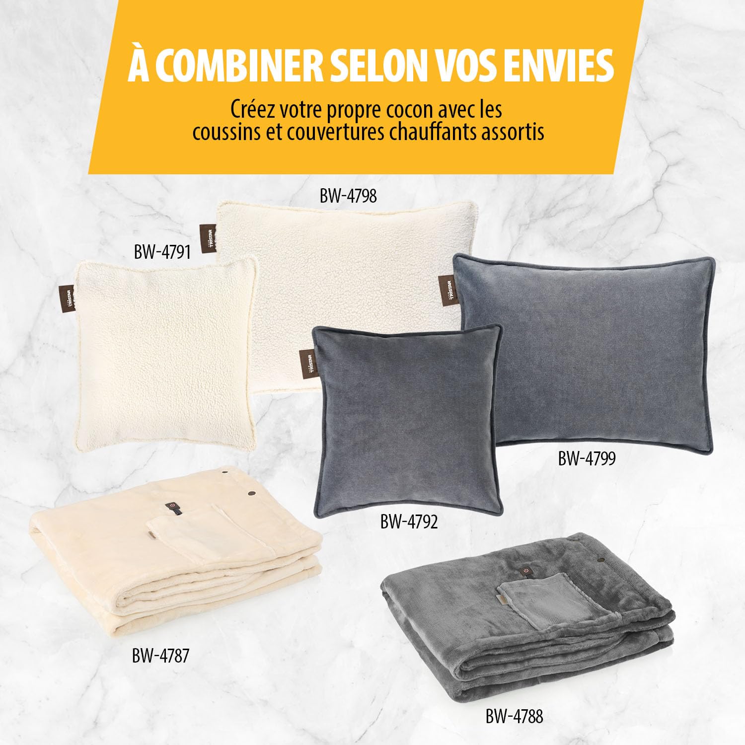 Tristar Couverture chauffante sans Fil, 150 x 80 cm, 3 Niveaux Jusqu’à 60 °C, Batterie Externe 5 000 mAh, Chauffe Rapide, Polaire Lavable, Portable, BW-4788