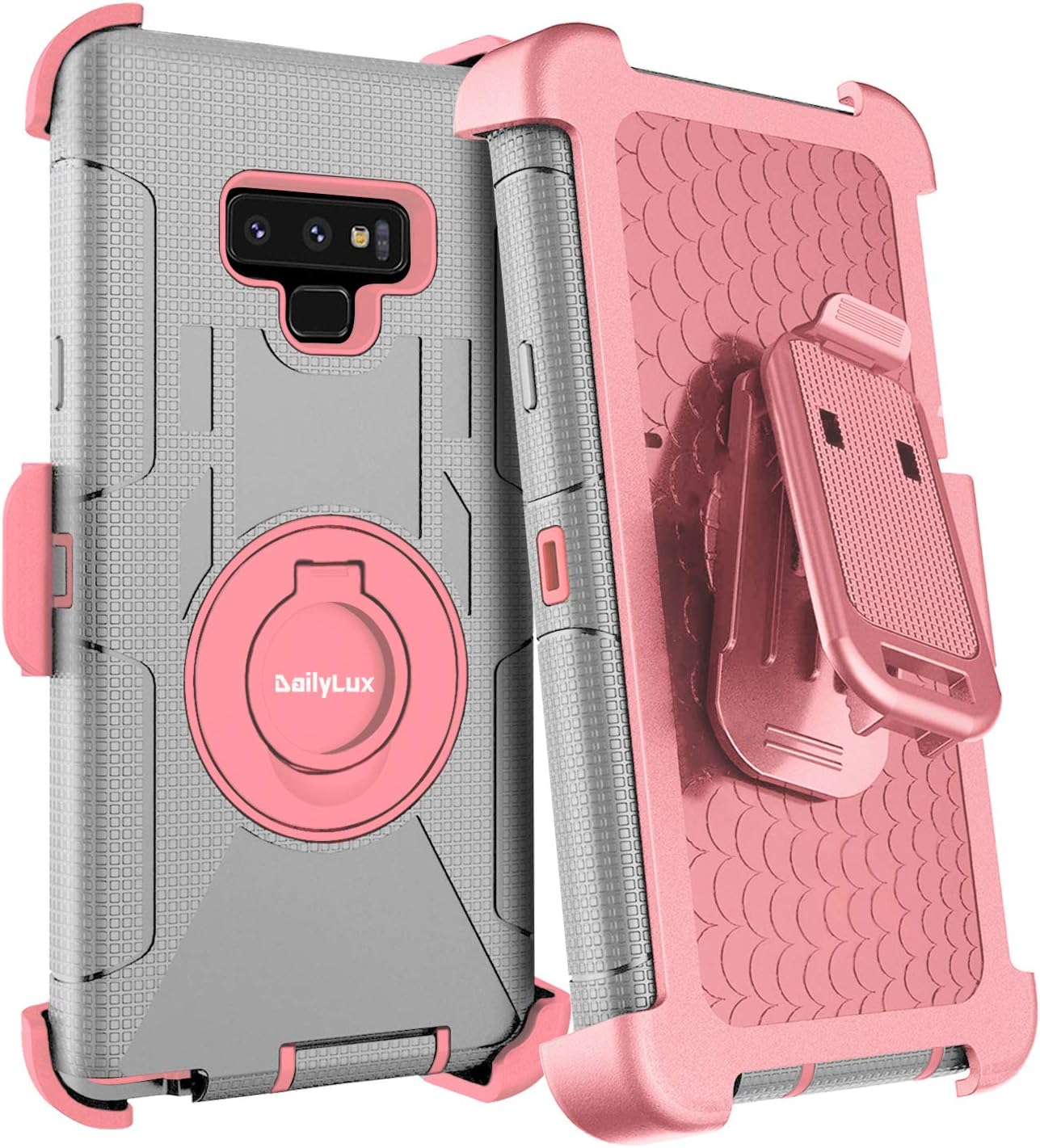 Dailylux Galaxy Note 9 Case,Note 9 Case Belt Clip Heavy Duty Shockproof Swivel Belt Clip Rugged Bumper Hybrid with Kickstand Holster Protective Cover for Samsung Galaxy Note 9,Rose Gold