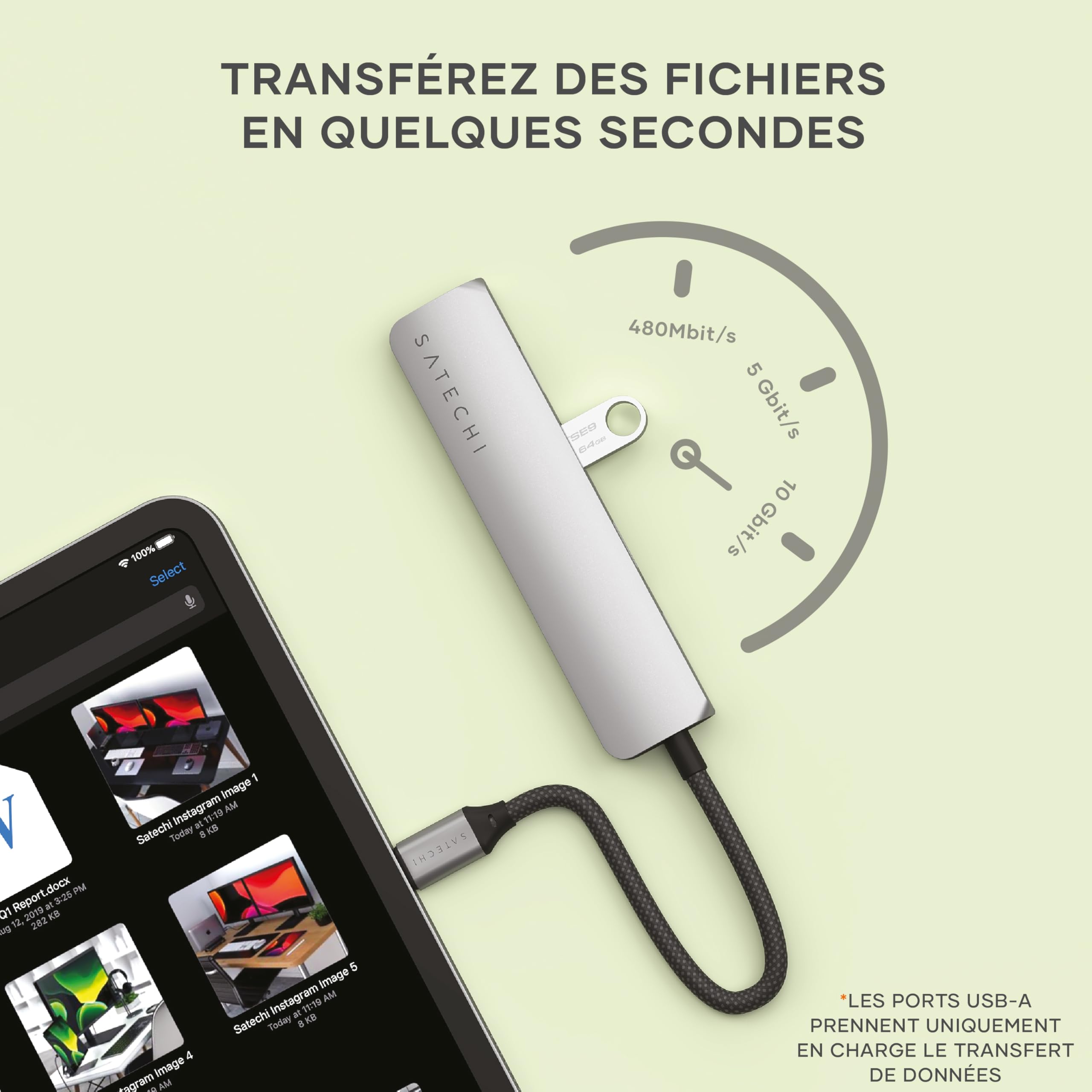 SATECHI Hub USB C 6 en 1 Slim Plus, PD 100W, HDMI 4K, Gris Sidéral | 2x Ports USB-A 10Gbps, vidéo 4K@60Hz, lecteurs SD/microSD, pour MacBook Air/Pro/Neo, Windows et plus