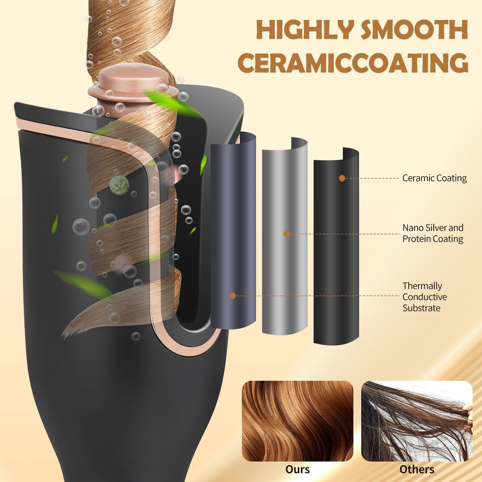 Arricciacapelli Automatico con 4 Temperature Regolabili, Rivestimento in Ceramica, Antiscottatura, Riscaldamento Rapido, Ferro per Ricci e Onde a Lunga Tenuta - 5