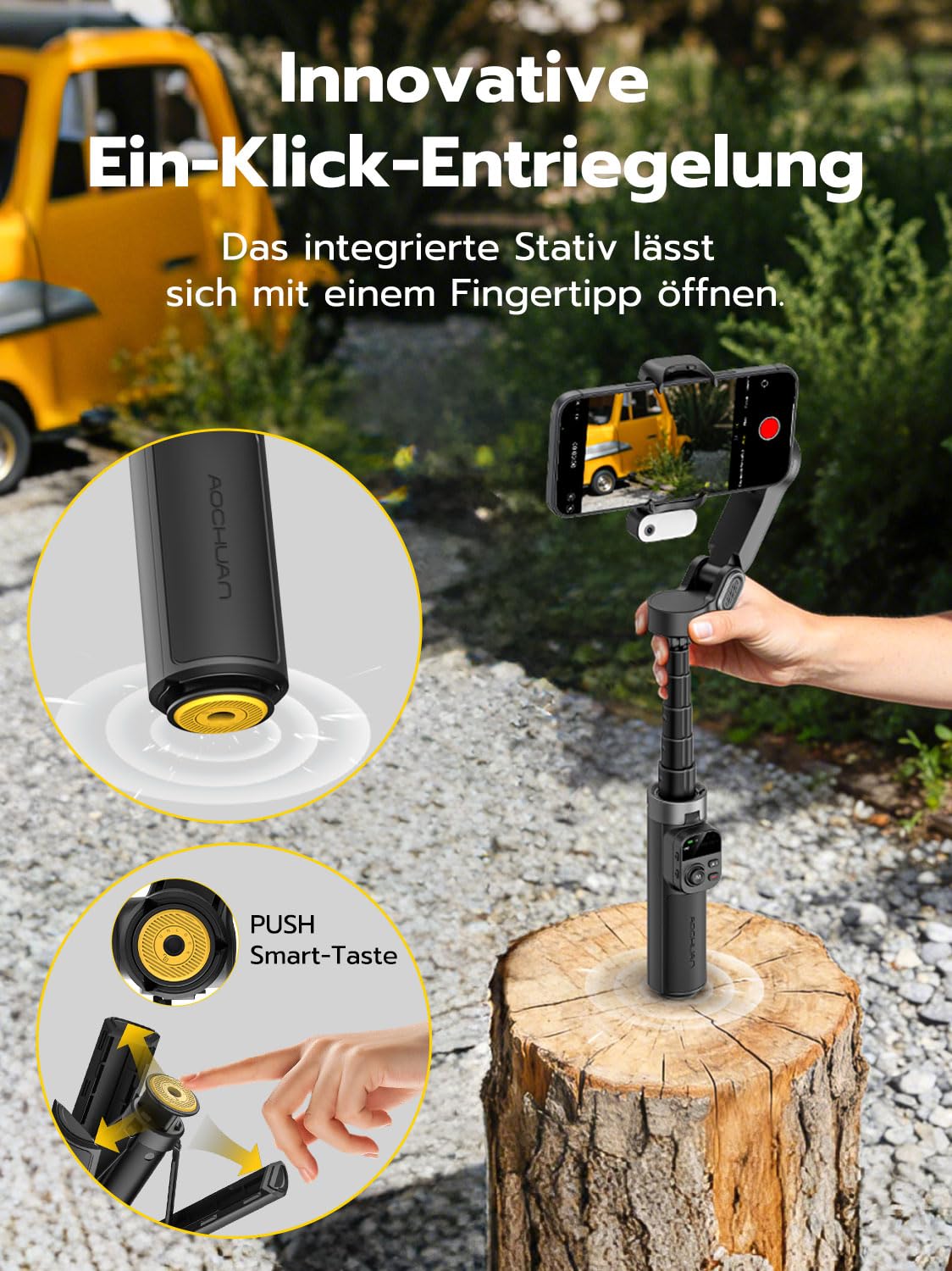AOCHUAN Gimbal-Stabilisator für iPhone,KI-Tracking-Modul und Aufhelllicht, 3-Achsen-Anti-Shake mit magnetischer Fernbedienung, EIN-klick-Stativauslösung, integrierter Verlängerungsstange, Smart X3 AI
