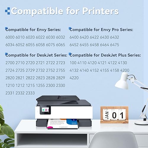 Miniatura 2 de Cartucho de tinta HP 67 de alto rendimiento para cartuchos de tinta HP 67, paquete combinado de color negro para impresora HP Envy 6055e 6455e 6052