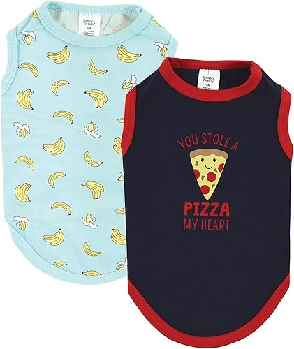 Miniatura 1 de Luvable Friends Camisetas de algodón para perros y gatos, 2 unidades, pizza, plátanos, talla M