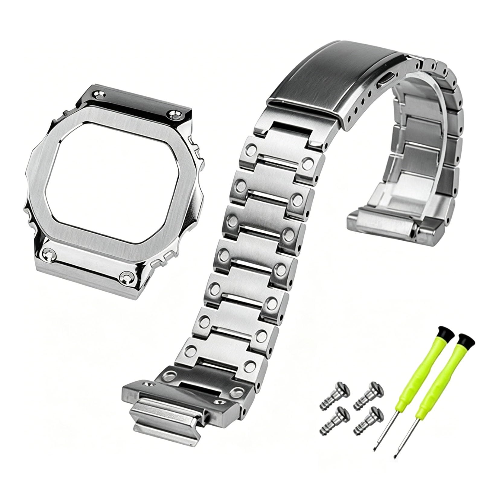 [Zealbeaty] V4.0用 コンパチブル G-SHOCK ステンレススチール時計バンドDW5600，GW-B5600、DW-5000、DW-5030 ウォッチバンドとケースソリッドスチールベゼル (ストラップとベゼル, DW5600 銀)