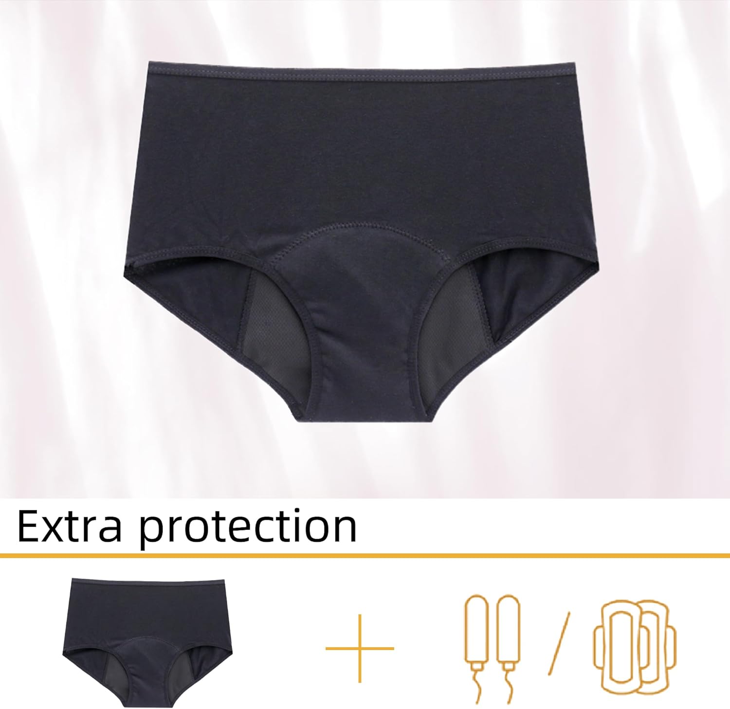 Period Underwear for Women Heavy Flow Cotton Menstrual Panties for Teens, Black,4X-Large - Image 2