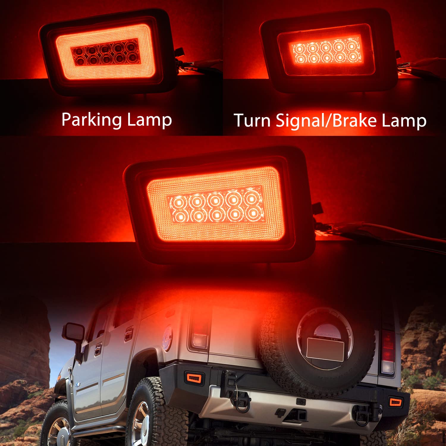 Smoked LED Tail Light Assembly For 2005-2009 Hummer H2 – Rear Bumper Fog/Turn/Brake Light | Black Housing, Red Lens, Plug & Play