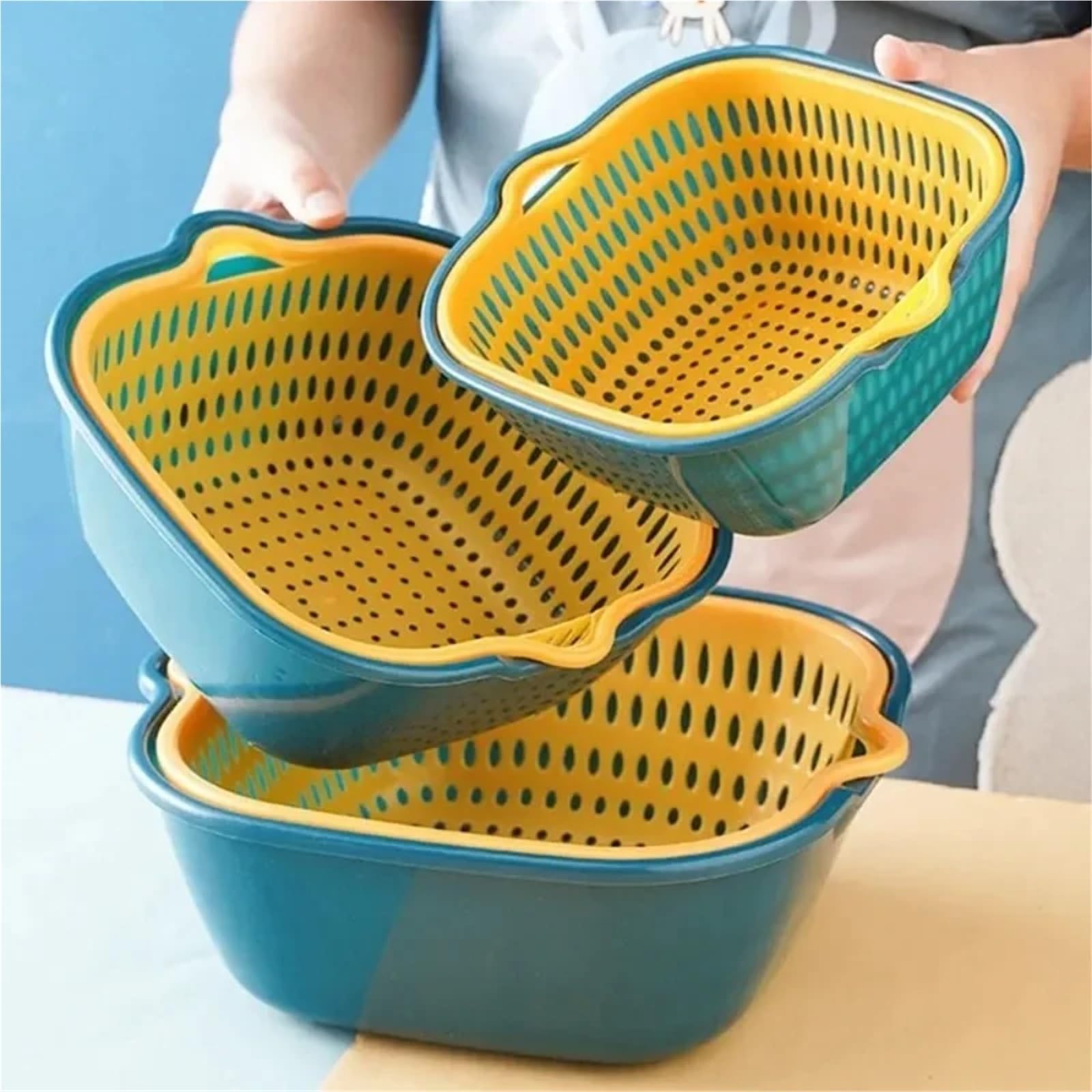Escurridor de doble capa, bandeja frutas for cocina, 2 uds Para Cocina