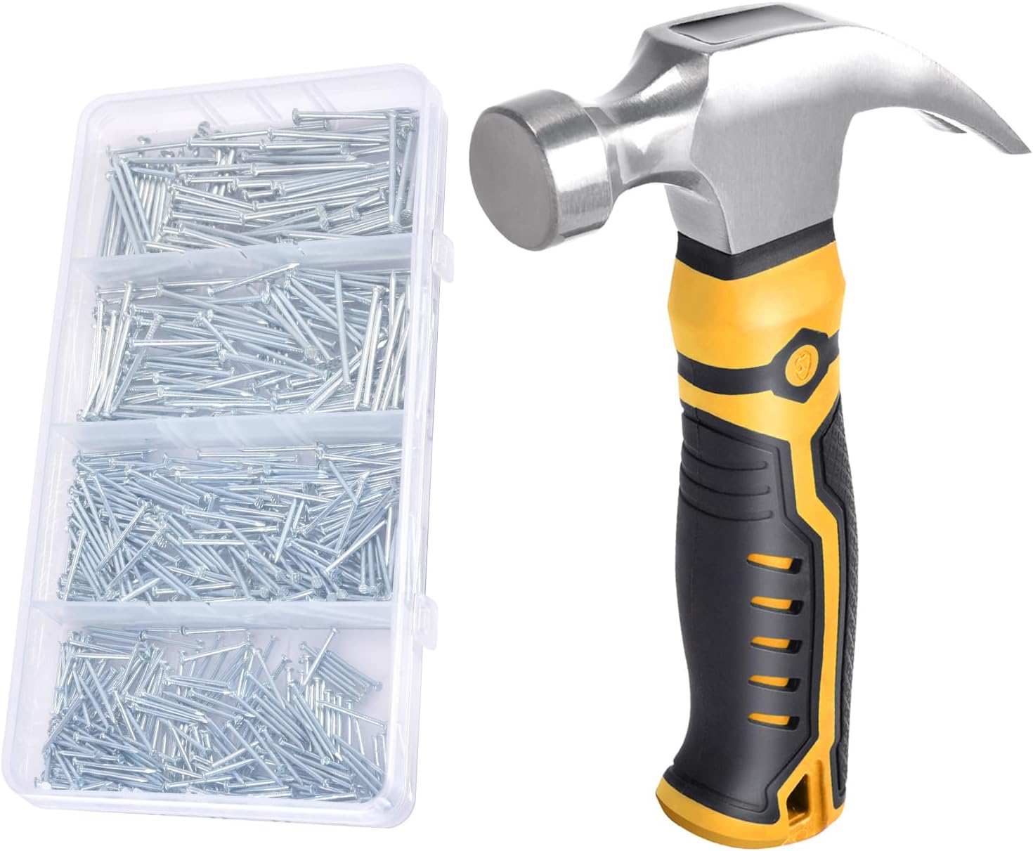 ALLWINNail Assortment Kit and 8oz Small Hammer Set - 650Pcs Small Nails&Mini hammer for Hanging Pictures - Tiny hammer for crafts - Claw Hammer and Hardware Nails (B.Hammer and Nails)
