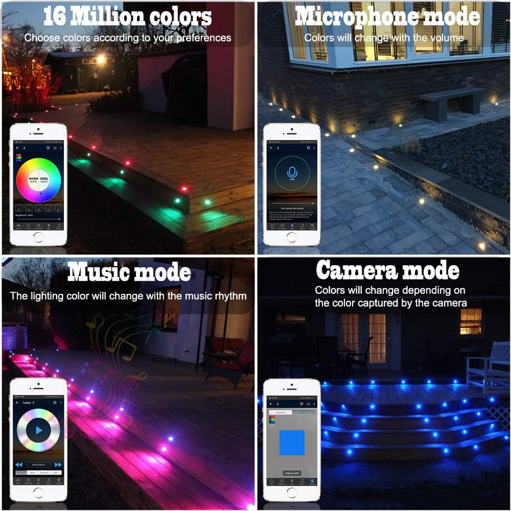Lot de 30 Bluetooth RGBWW Led Encastrable Exterieur, Ø31mm Dimmable Mini Spot Escalier Piscine Lampe au Sol, Etanche IP67 DC12V pour Terrasse Bois (RGB+Blanc Chaud)