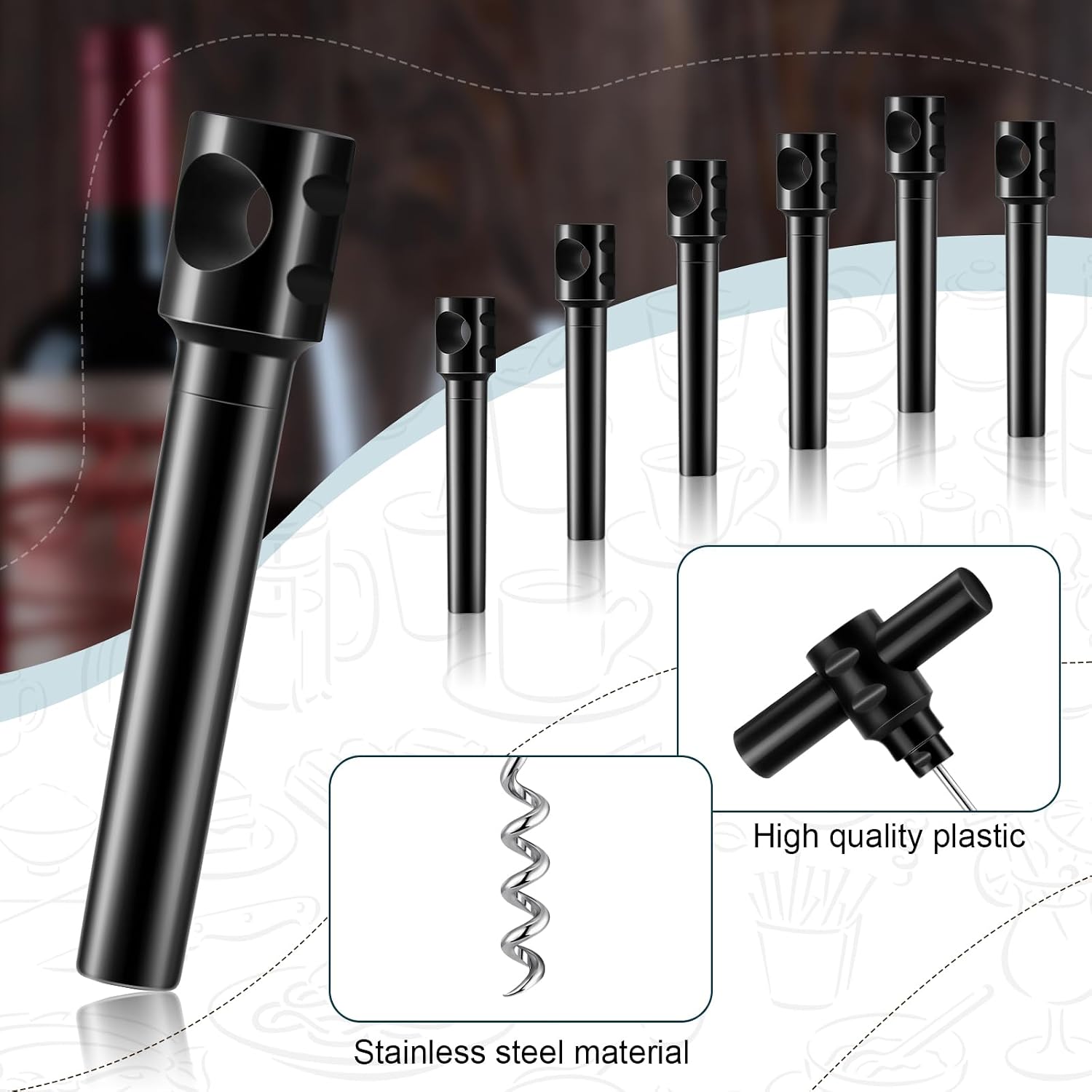 Patelai 6 Pcs Travel Pocket Wine Corkscrew Bulk Portable Wine Opener Plastic Cork Opener Mini Camping Cork Screw for Waiter Corkscrews Restaurant Bottle Camping Travel Gift(Black)