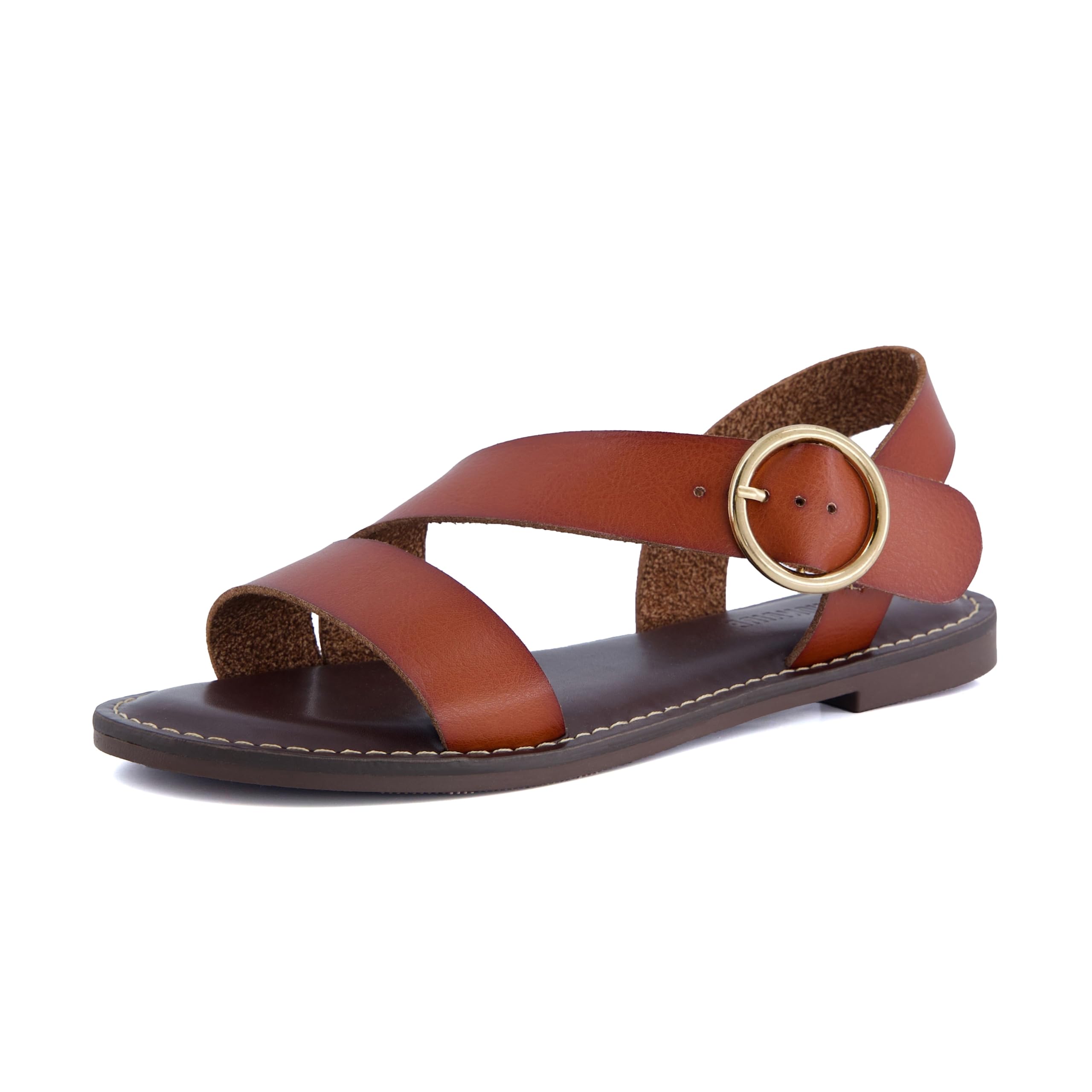 CUSHIONAIRE Lisbon Strappy Flat Sandals for Women 2025 with Adjustable Ankle Strap and Stylish Bold Buckle Accent Dressy Sandals