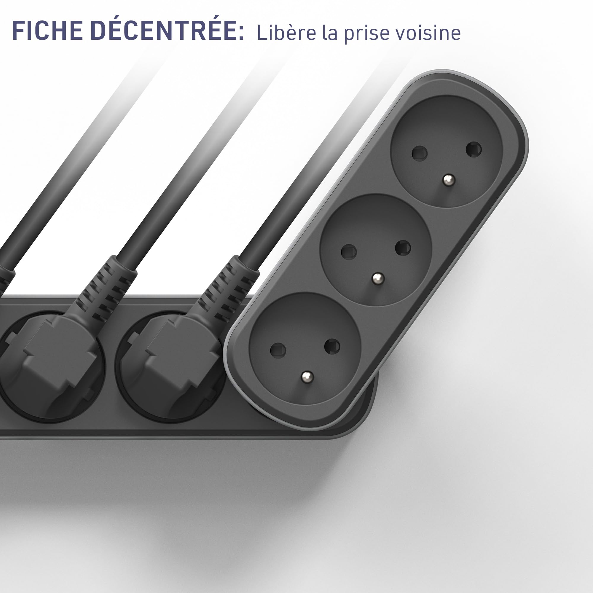 Electraline 531201 Adapter wtyczki multiprzedłużacza Triplite Prima 3 gniazda francuskie 16 A (2P+T), adapter ścienny, czarny/szary
