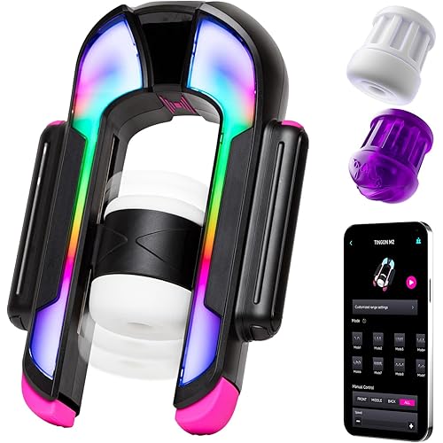 EINSEO RGB Lighting Male Masturbator, 2 Sleeves Male Sex Toys for Men Up to 7.1-Inch Adjustable Stroke Length, 4-Speed Thrusting Modes, Ultra-Quiet Brushless Motor, APP Control Pocket Pussy Adult Toy