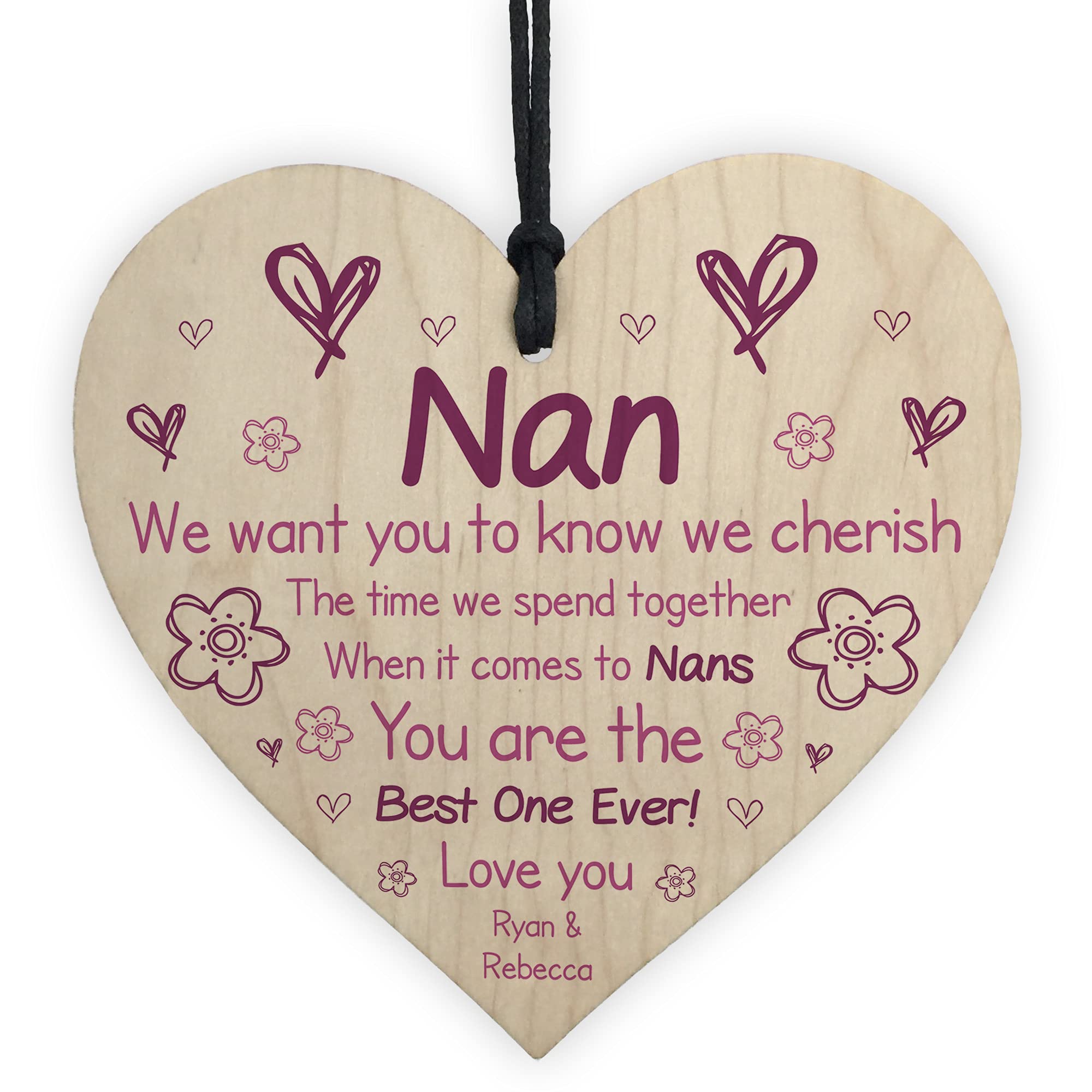 Red Ocean PERSONALISED Wooden Heart Gift For Nan Novelty Mothers Day Birthday Gift For Nan Gift For Her