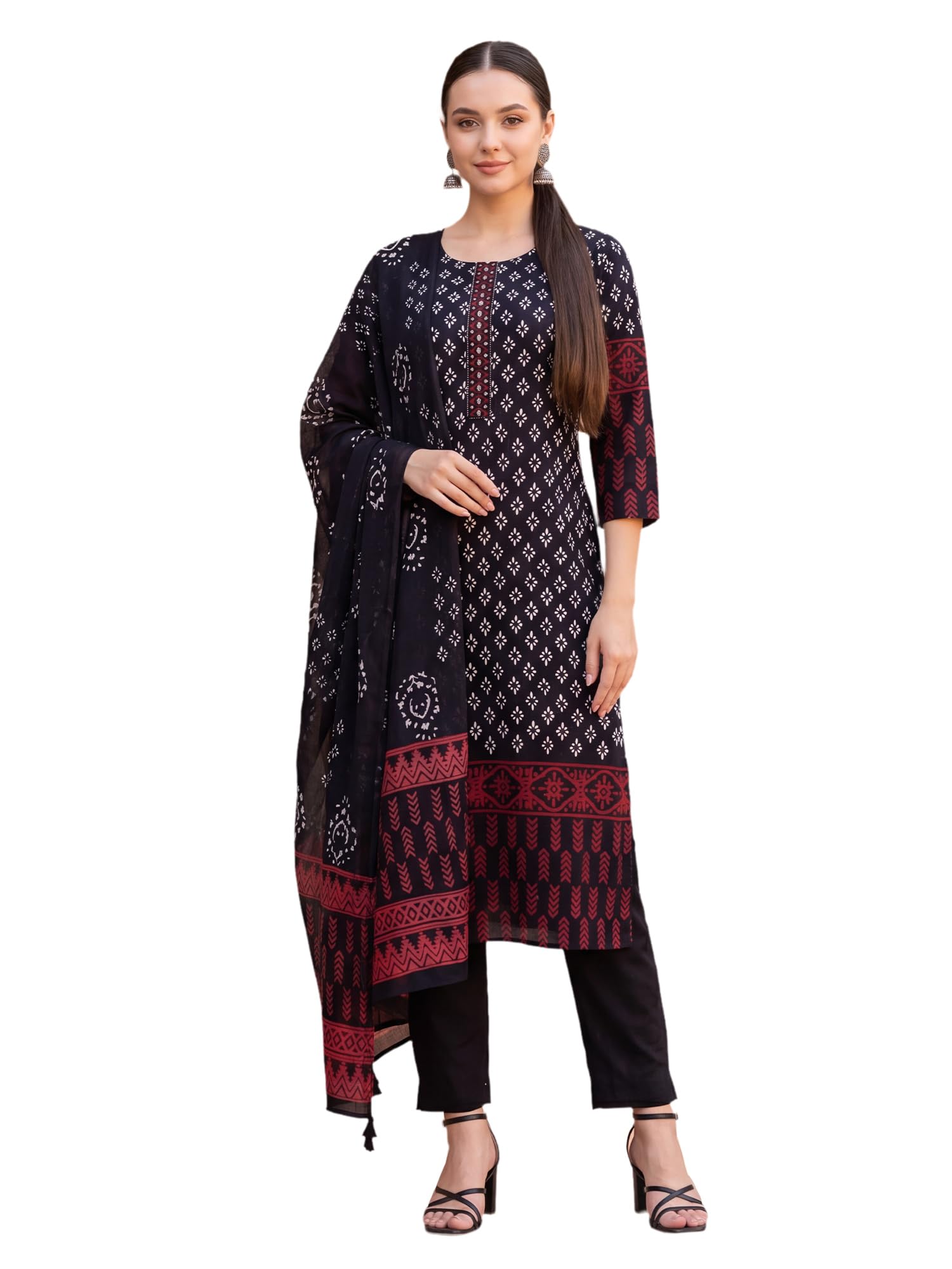 indo era Women's Pure Cotton Printed Thread Work Kurta & Pant With Dupatta Set-picture-53