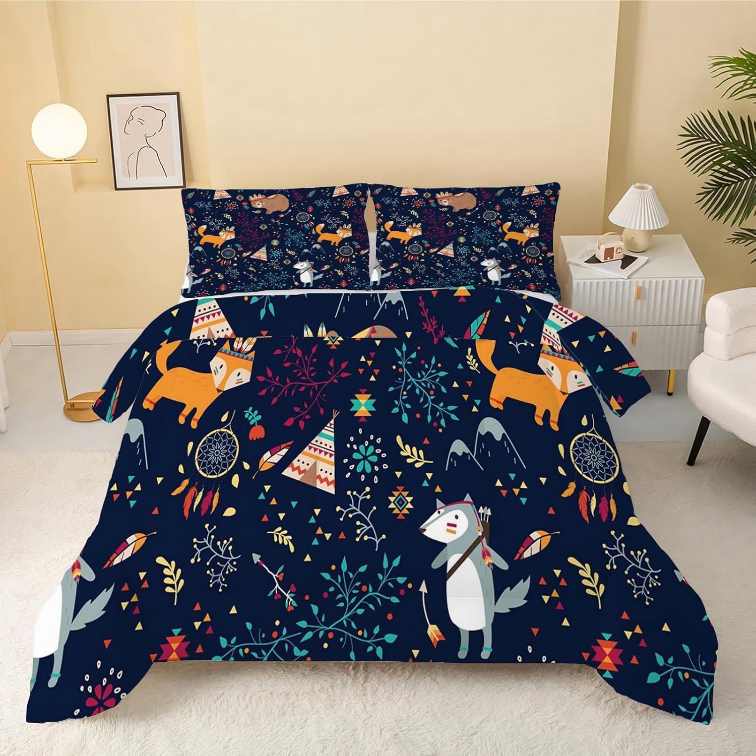 Edredon Nordico Cama 120 Zorro Floral, Relleno Nordico Niños 200x220 cm con 2 Fundas de Almohada 50x75 cm, Ligero, Suave, Transpirable para 4 Estaciones Edredones